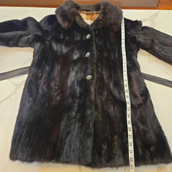 Vintage 1970s Mink Fur Belted Leather Coat Womens Small Medium - Picture 15 of 16